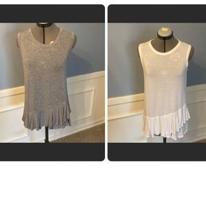 Time & Tru Lot of 2 Sleeveless Tee Shirts Long With Ruffle bottom Size Small